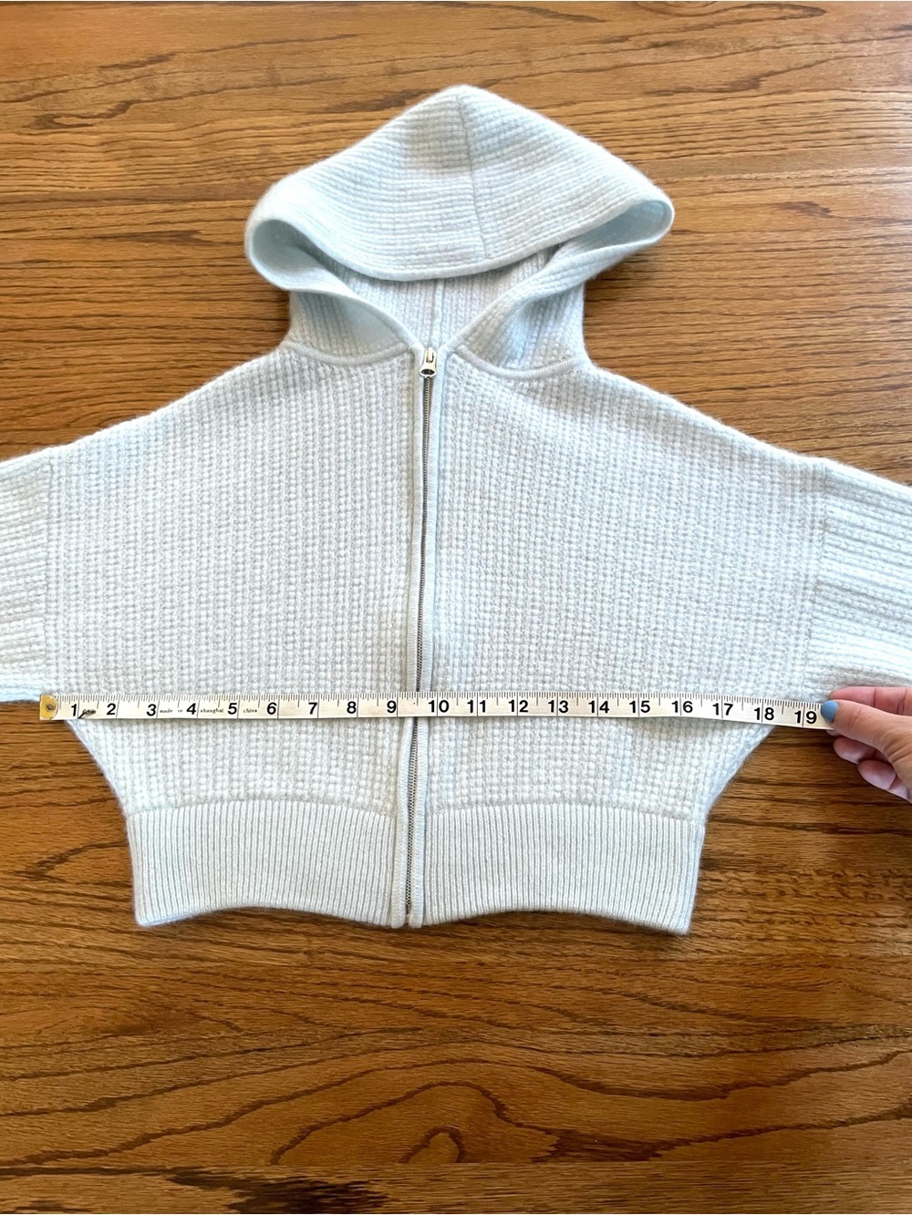 Magaschoni Cashmere Waffle Knit Cropped Zip Hoodie Sweater Powder Blue S Fall - Picture 7 of 10